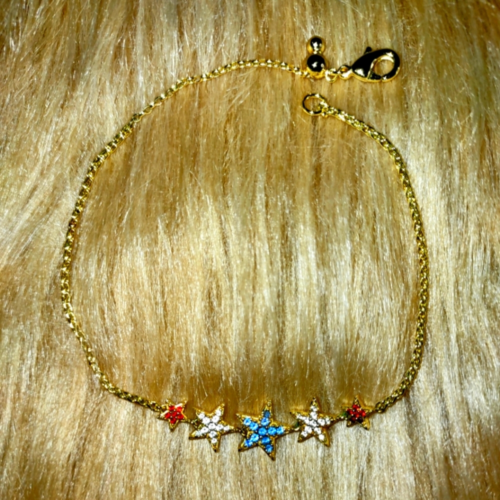 NWOT Sophie Harper 4th of July Pavé Adjustable Gold Bracelet